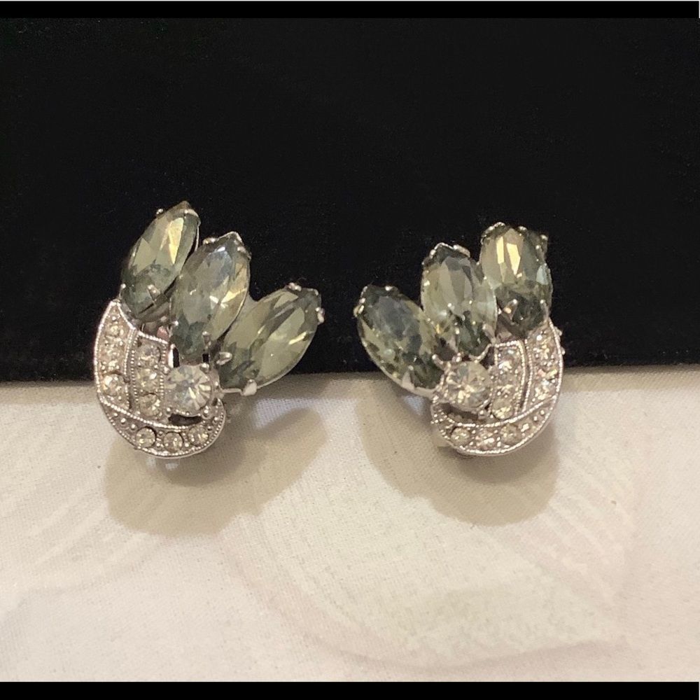Vintage Weiss Silver And Rhinestone Earrings